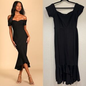 NWOT Lulus How Much I Care Black Off-the-Shoulder Midi Dress